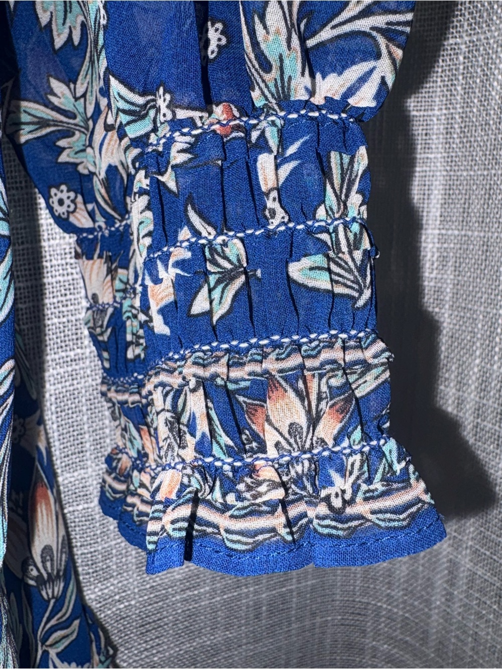 Max Studio London Navy Blue Floral Long-Sleeve Smocked Dress - Picture 4 of 6